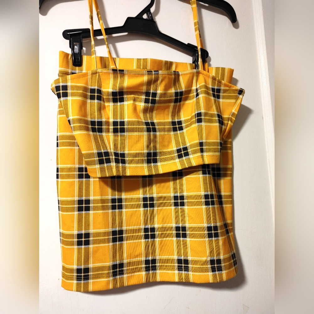 Yellow Plaid Crop Top & Skirt Combo